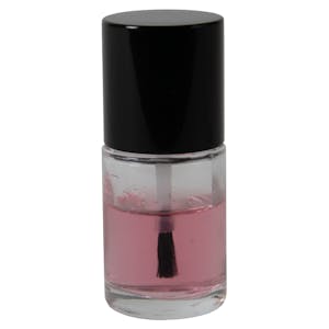 1/2 oz. Clear Stubby Cylinder Glass Bottle with 13/415 Black Leyton Cap & Flat Lacquer Brush Insert with LS Core