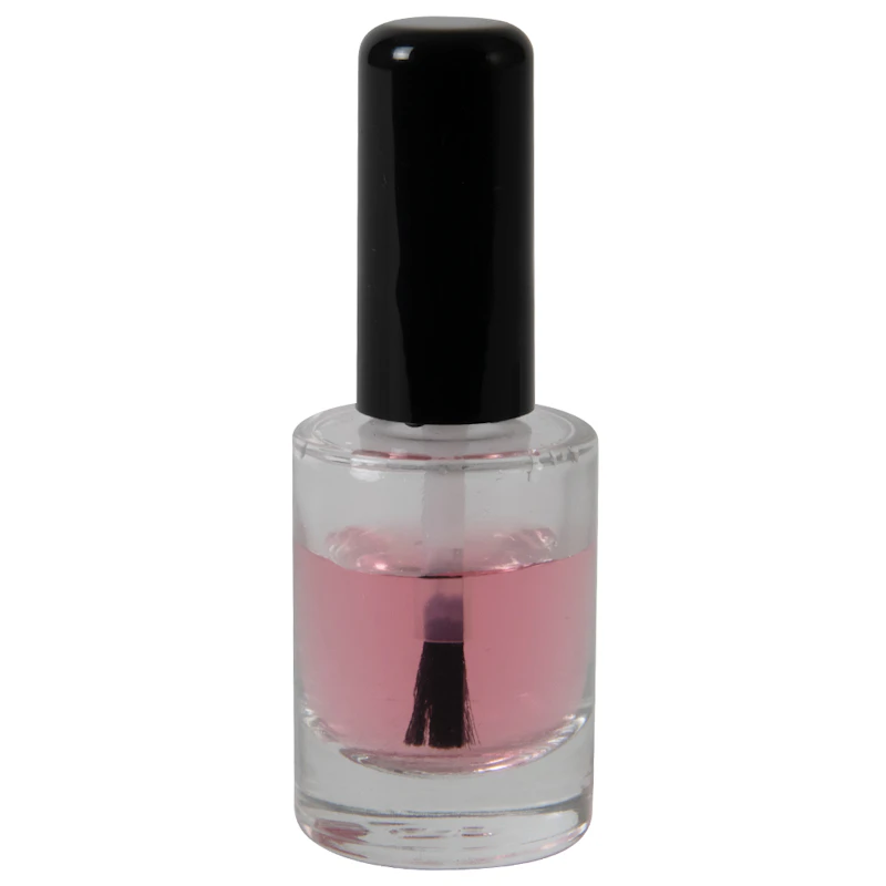2/5 oz. Clear Stubby Cylinder Glass Bottle with 13/415 Black St. Vincent Cap & Flat Lacquer Brush Insert with LS Core