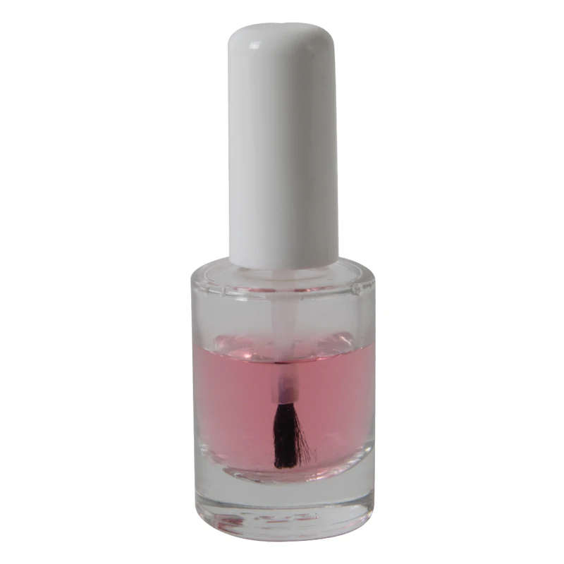 2/5 oz. Clear Stubby Cylinder Glass Bottle with 13/415 White St. Vincent Cap & Flat Lacquer Brush Insert with LS Core