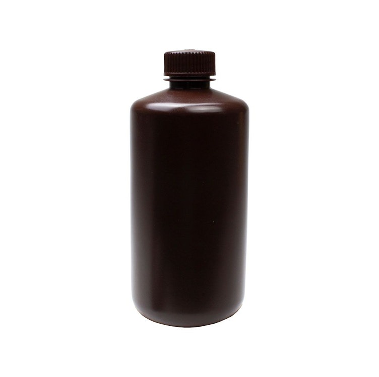 500mL Narrow Mouth Amber HDPE Reagent Bottle with 28/415 Polypropylene Cap - Package of 12