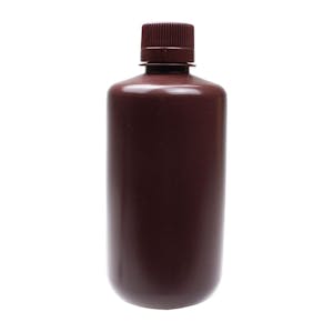 1000mL Narrow Mouth Amber HDPE Reagent Bottle with 38/415 Polypropylene Cap - Package of 6