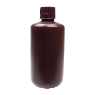 1000mL Narrow Mouth Amber HDPE Reagent Bottle with 38/415 Polypropylene Cap - Package of 6