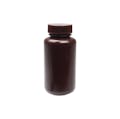 250mL Wide Mouth Amber HDPE Reagent Bottle with 43/415 Polypropylene Cap - Package of 12