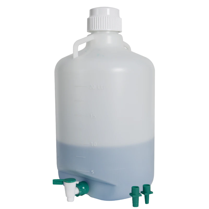 5 Gallon (20 Liter) Natural Polypropylene Autoclavable Round Carboy with 67mm White Screw Cap & Green & White Spigot