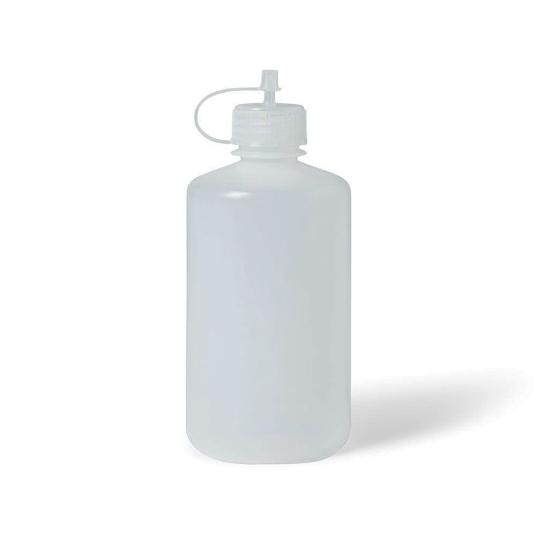 250mL (8 oz.) Natural LDPE Round Bottle with 24/415 Natural Drop Dispensing Spout Cap & Tethered Cover Cap - Case of 12