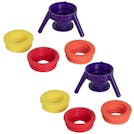 24mm to 38mm Flip-It!® Bottle Emptying Cap with Purple Stand & Bright (Red, Orange & Yellow) Adapters - Set of 2
