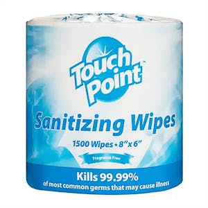 6" W x 8" L Fragrance-Free TouchPoint® Hand Sanitizing Wipes - Roll of 1500