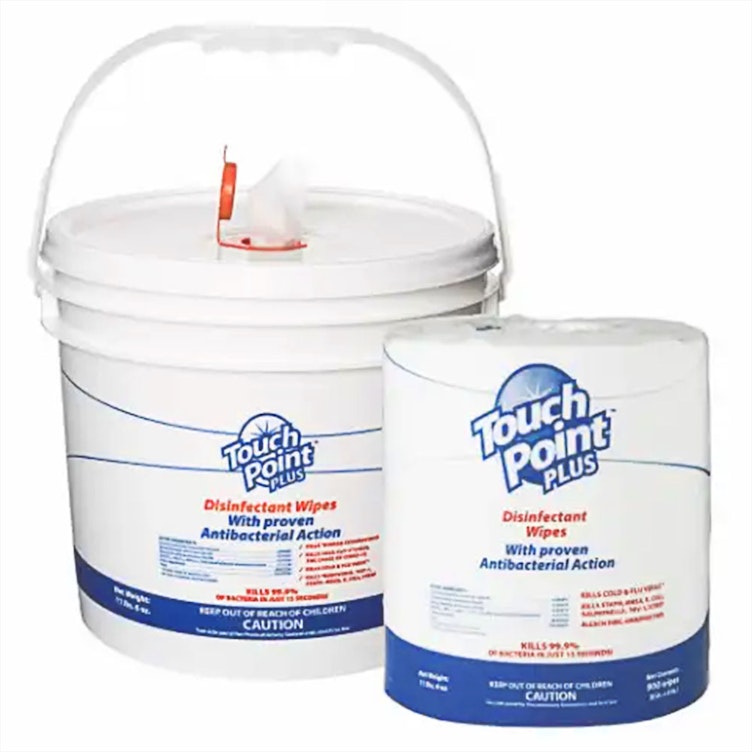 6" W x 8" L Citrus-Scented TouchPoint® Plus Disinfecting Surface Wipes - Roll of 900 & Dispensing Bucket