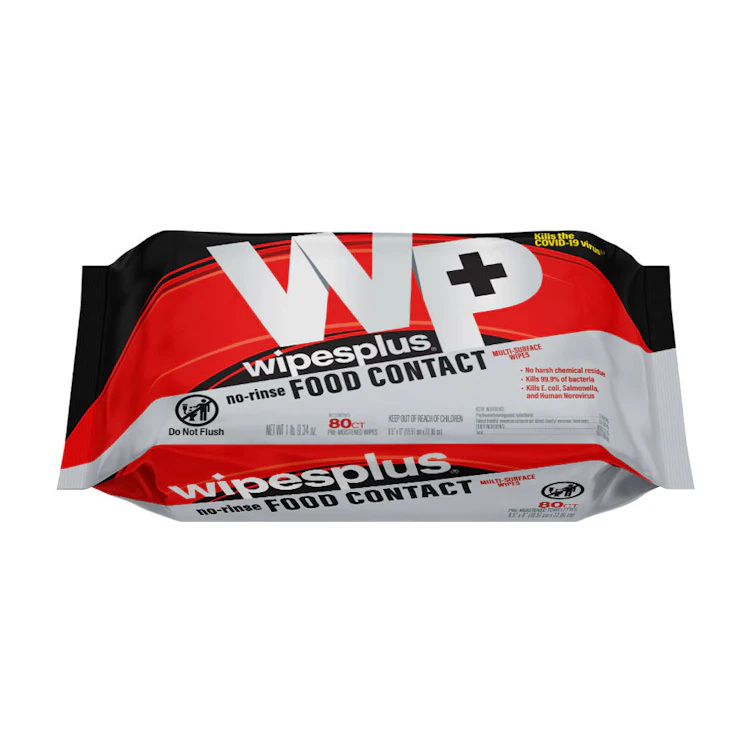 7" W x 9" L Lightly-Scented WipesPlus® No-Rinse Food Contact Multi-Surface Wipes - Case of 12 Soft Packs (80 Wipes per Soft Pack)