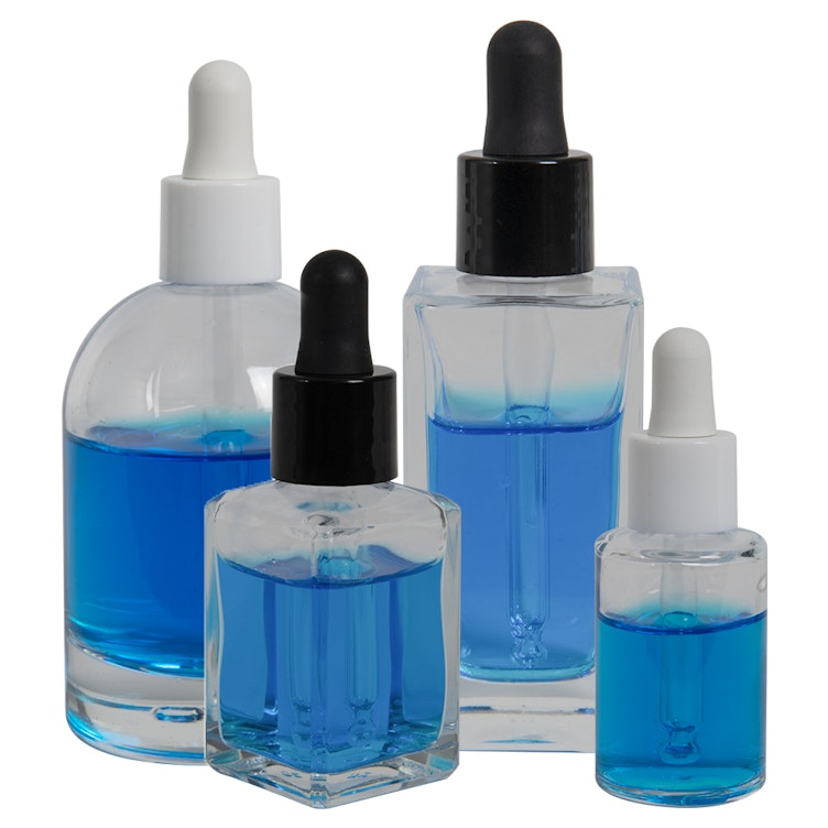 Round & Square Glass Bottles with Ball Tip Glass Dropper Caps