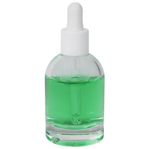 50mL Clear Begonia Dome Round Glass Bottle with 18/415 Smooth White Cervino Dropper Cap with White Rubber Bulb & Ball Tip Glass Pipette