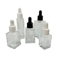 30mL Clear Square Glass Bottle with 18/415 Smooth Black Cervino Dropper Cap with Black Rubber Bulb & Ball Tip Glass Pipette