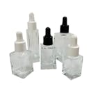 30mL Clear Rounded Square Glass Bottle with 18/415 Smooth White Cervino Dropper Cap with White Rubber Bulb & Ball Tip Glass Pipette