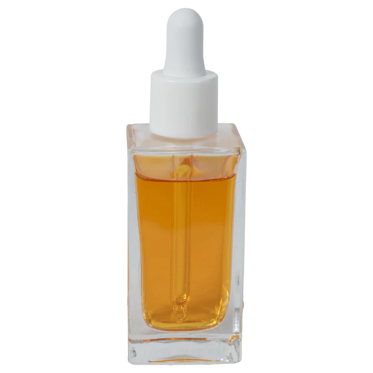 30mL Clear Square Glass Bottle with 18/415 Smooth White Cervino Dropper Cap with White Rubber Bulb & Ball Tip Glass Pipette