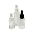 15mL Clear Stubby Cylinder Glass Bottle with 18/415 Smooth White Cervino Dropper Cap with White Rubber Bulb & Ball Tip Glass Pipette