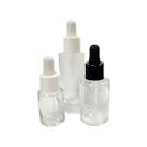 30mL Clear Stubby Cylinder Glass Bottle with 18/415 Smooth White Cervino Dropper Cap with White Rubber Bulb & Ball Tip Glass Pipette