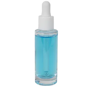 30mL Clear Tall Cylinder Glass Bottle with 18/415 Smooth White Cervino Dropper Cap with White Rubber Bulb & Ball Tip Glass Pipette