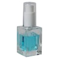 30mL Clear Square Glass Bottle with 18/415 White Polypropylene Denali Treatment Pump with Tall Smooth Collar & Clear ABS Overcap