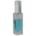 30mL Clear Tall Slim Square Glass Bottle with 18/415 White Polypropylene Denali Treatment Pump with Tall Smooth Collar & Clear ABS Overcap
