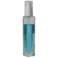 50mL Clear Tall Slim Square Glass Bottle with 18/415 White Polypropylene Denali Treatment Pump with Tall Smooth Collar & Clear ABS Overcap