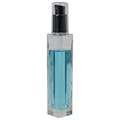 50mL Clear Tall Slim Square Glass Bottle with 18/415 Black Polypropylene Denali Treatment Pump with Tall Smooth Collar & Clear ABS Overcap