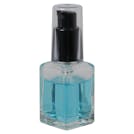 30mL (1 oz.) Clear Rounded Square Glass Bottle with 18/415 Black Polypropylene Denali Treatment Pump with Tall Smooth Collar & Clear ABS Overcap