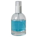 100mL Clear Begonia Dome Round Glass Bottle with 18/415 White Polypropylene Denali Finger Sprayer with Tall Smooth Collar & Clear ABS Overcap