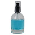 100mL Clear Begonia Dome Round Glass Bottle with 18/415 Black Polypropylene Denali Finger Sprayer with Tall Smooth Collar & Clear ABS Overcap