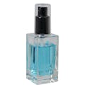 50mL Clear Square Glass Bottle with 18/415 Black Polypropylene Denali Finger Sprayer with Tall Smooth Collar & Clear ABS Overcap