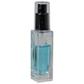 30mL Clear Tall Slim Square Glass Bottle with 18/415 Black Polypropylene Denali Finger Sprayer with Tall Smooth Collar & Clear ABS Overcap