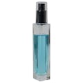 50mL Clear Tall Slim Square Glass Bottle with 18/415 Black Polypropylene Denali Finger Sprayer with Tall Smooth Collar & Clear ABS Overcap