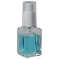 30mL (1 oz.) Clear Rounded Square Glass Bottle with 18/415 White Polypropylene Denali Finger Sprayer with Tall Smooth Collar & Clear ABS Overcap