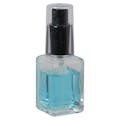 30mL (1 oz.) Clear Rounded Square Glass Bottle with 18/415 Black Polypropylene Denali Finger Sprayer with Tall Smooth Collar & Clear ABS Overcap