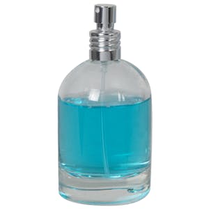 100mL Clear Begonia Dome Round Glass Bottle with 18/415 Silver Metal Finger Sprayer with Swirl Collar & Overcap