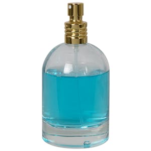 100mL Clear Begonia Dome Round Glass Bottle with 18/415 Gold Metal Finger Sprayer with Swirl Collar & Overcap