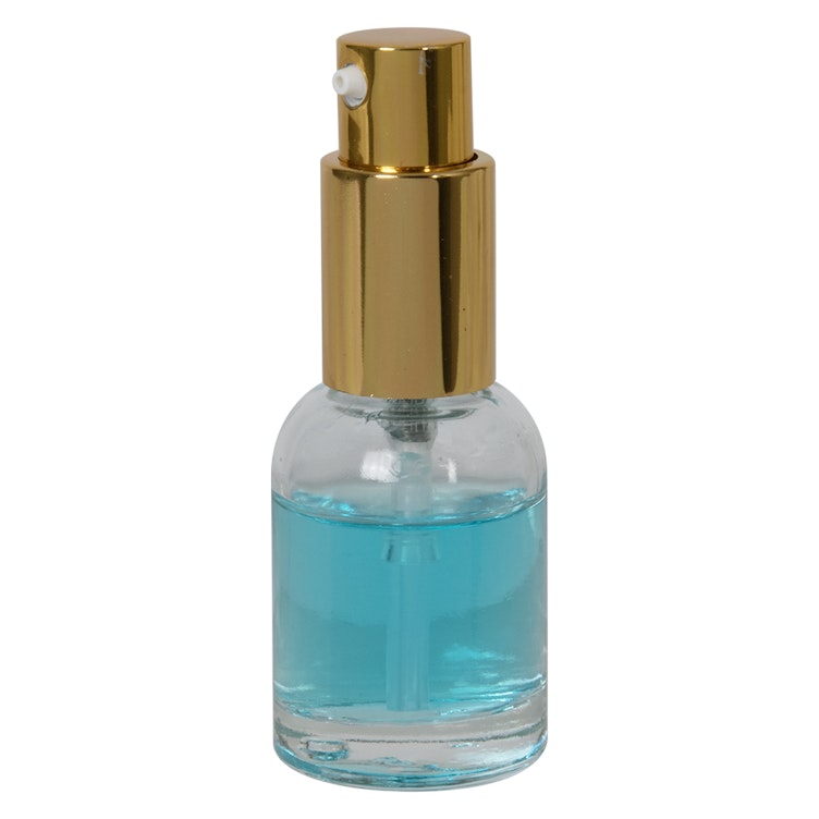 Round & Square Glass Bottles with Metal Treatment Pumps with Smooth Collars & Overcaps