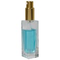 30mL Clear Tall Slim Square Glass Bottle with 18/415 Gold Metal Treatment Pump with Smooth Collar & Overcap