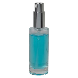 30mL (1 oz.) Clear Tall Cylinder Glass Bottle with 18/415 Silver Metal Treatment Pump with Smooth Collar & Overcap