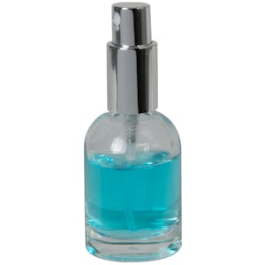 30mL Clear Begonia Dome Round Glass Bottle with 18/415 Silver Metal Finger Sprayer with Smooth Collar & Overcap