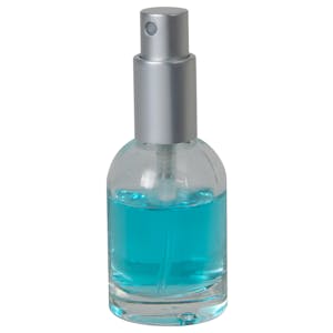 30mL Clear Begonia Dome Round Glass Bottle with 18/415 Matte Silver Metal Finger Sprayer with Smooth Collar & Overcap