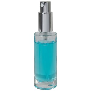 30mL (1 oz.) Clear Tall Cylinder Glass Bottle with 18/415 Silver Metal Finger Sprayer with Smooth Collar & Overcap