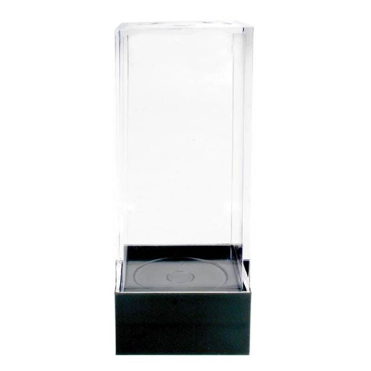 Clear Polystyrene Showcase Box with Black Pedestal - 1-3/16" L x 1-3/16" W x 2-7/8" Hgt. (Case of 25)