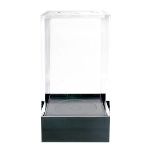 Clear Polystyrene Showcase Box with Black Pedestal - 1-7/16" L x 1-7/16" W x 2-3/4" Hgt. (Case of 25)
