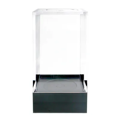 Clear Polystyrene Showcase Box with Black Pedestal - 1-7/16" L x 1-7/16" W x 2-3/4" Hgt. (Case of 25)
