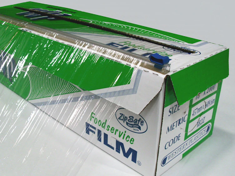12" W x 2000' L x 35 Gauge Thick Clear PVC Food Service Film in Slide Cutter Box