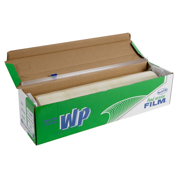 24" W x 2000' L x 35 Gauge Thick Clear PVC Food Service Film in Slide Cutter Box