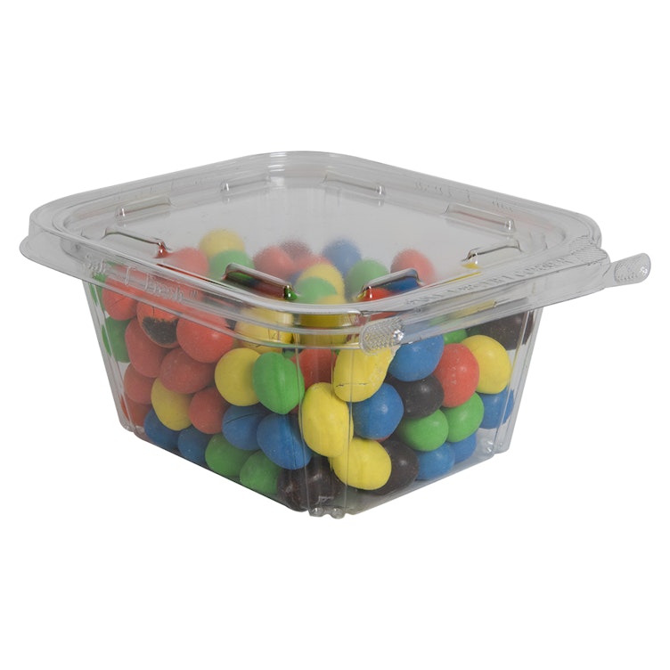 16 oz. Clear PET (10% PCR Material) Square Safe-T-Fresh® Tamper-Evident Clamshell Food Container - Case of 240