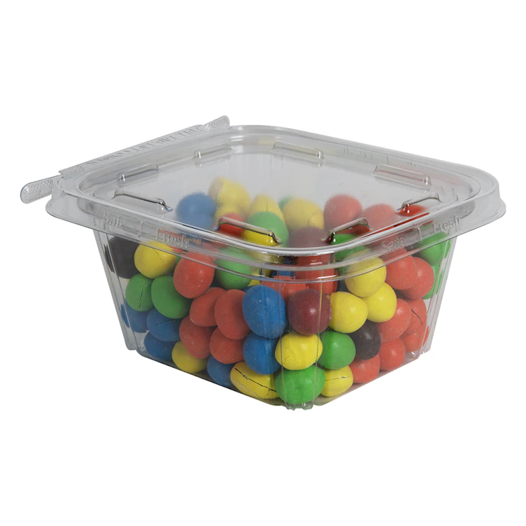 16 oz. Clear PET (10% PCR Material) Square Safe-T-Fresh® Tamper-Evident Clamshell Food Container - Case of 240