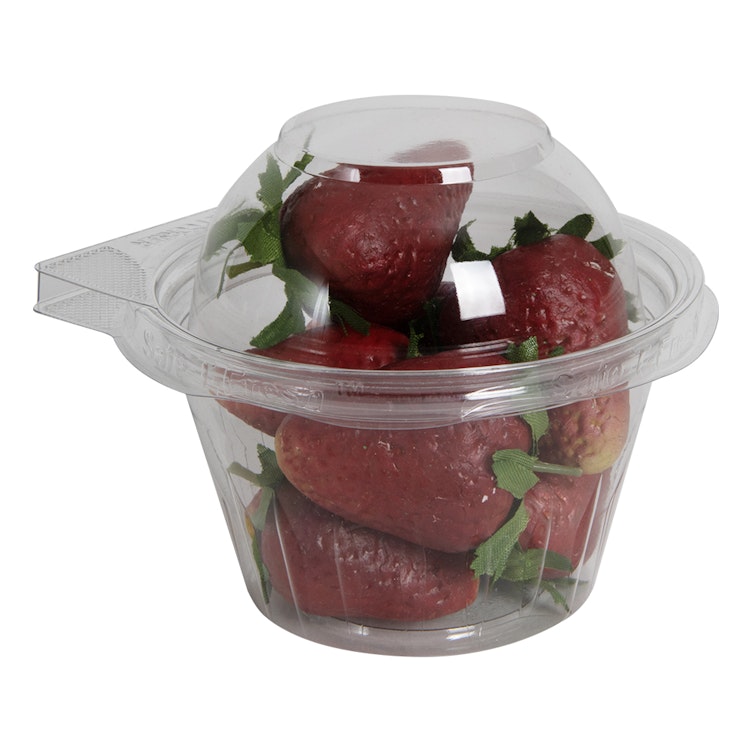 8 oz. Clear PET (10% PCR Material) Round Safe-T-Fresh® Tamper-Evident Clamshell Food Cup with Dome Lid - Case of 272
