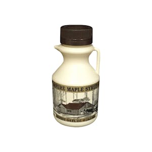 1/2 Pint (8 oz.) Tan HDPE Printed Cruchon Round Maple Syrup Jug with Handle & 38mm Brown Ribbed Tamper-Evident Cap